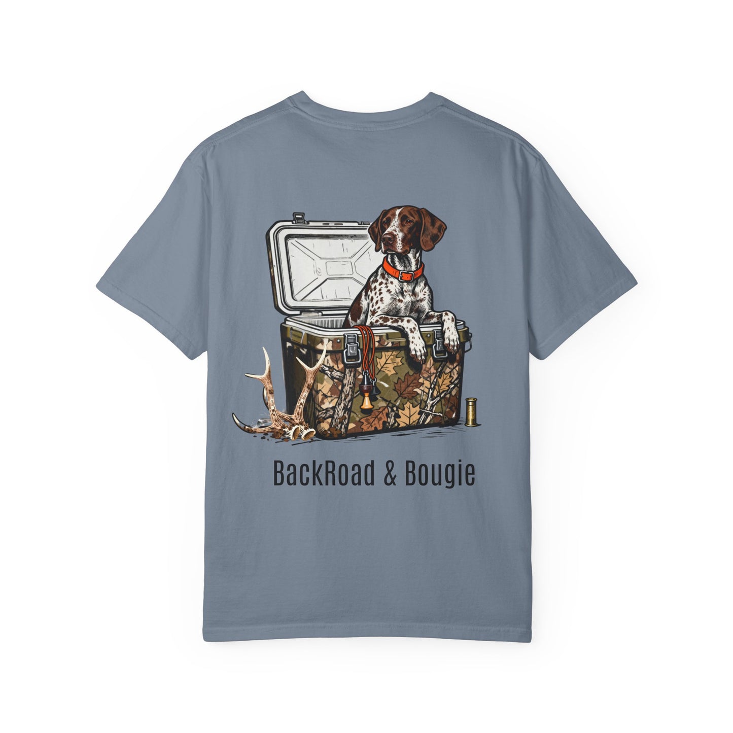 BackRoad & Bougie Dog Graphic T‑Shirt — Hunting Cooler Design