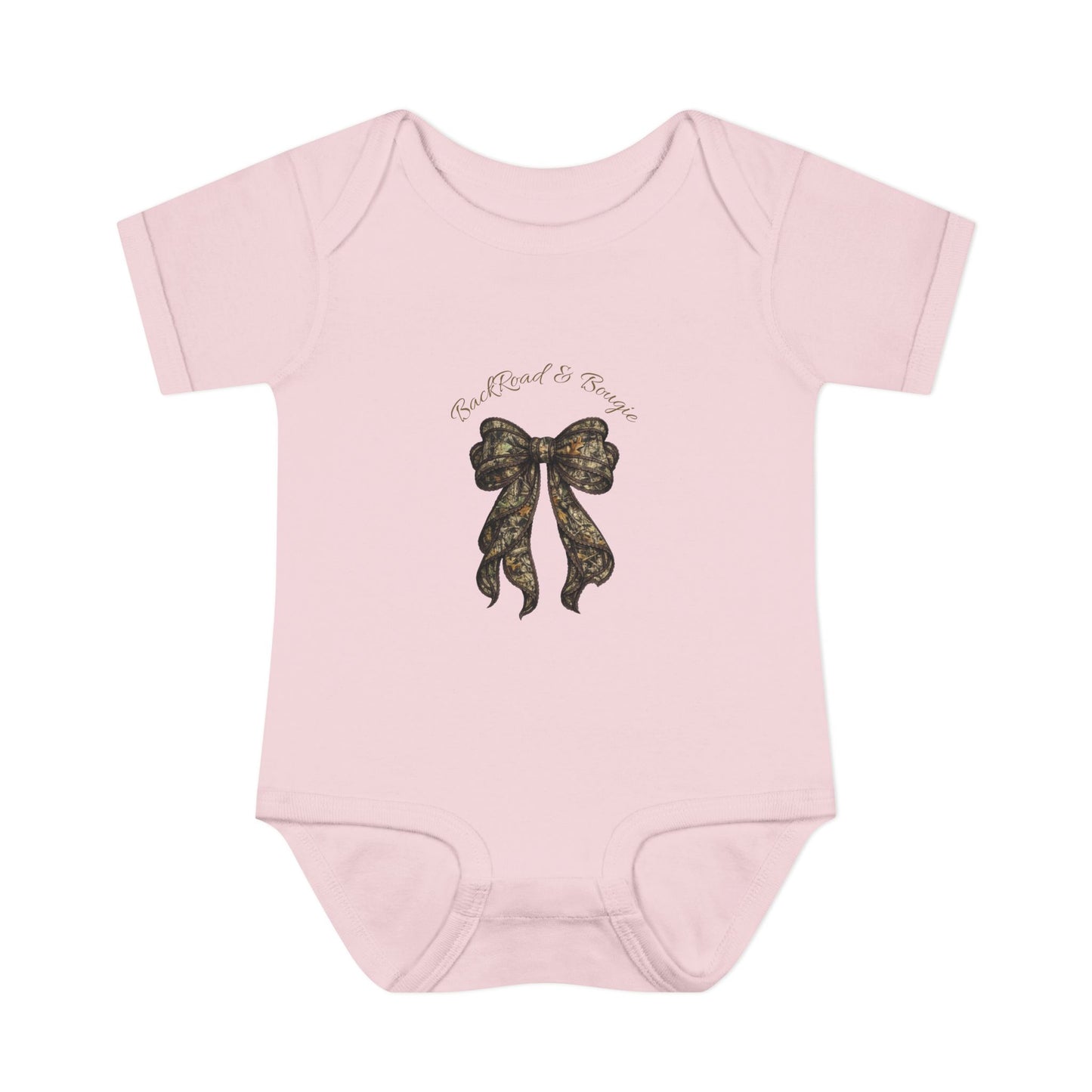 Backroad & Bougie Camo Bow Baby Onesie