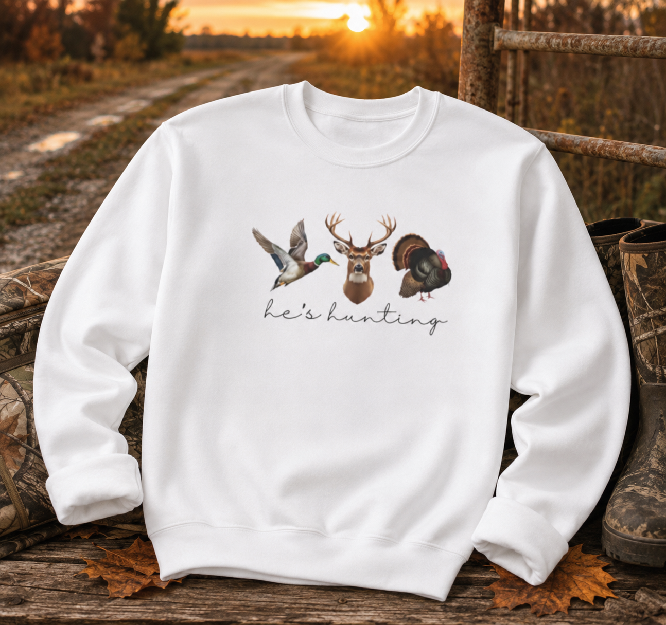 He’s Hunting Wife Crewneck Sweatshirt — Funny Hunting Spouse Gift