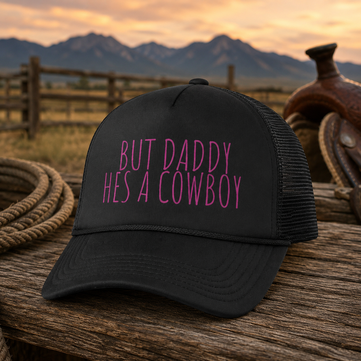 Daddy But He's a Cowboy Hat Trucker Cap — Funny Ladies Mesh-Back Hat