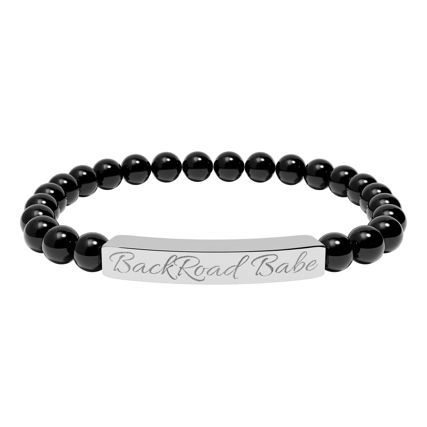 🤎 Backroad Babe Bracelet , Engraved Natural Stone Bead Bracelet — Custom Bar Stretch Bracelet