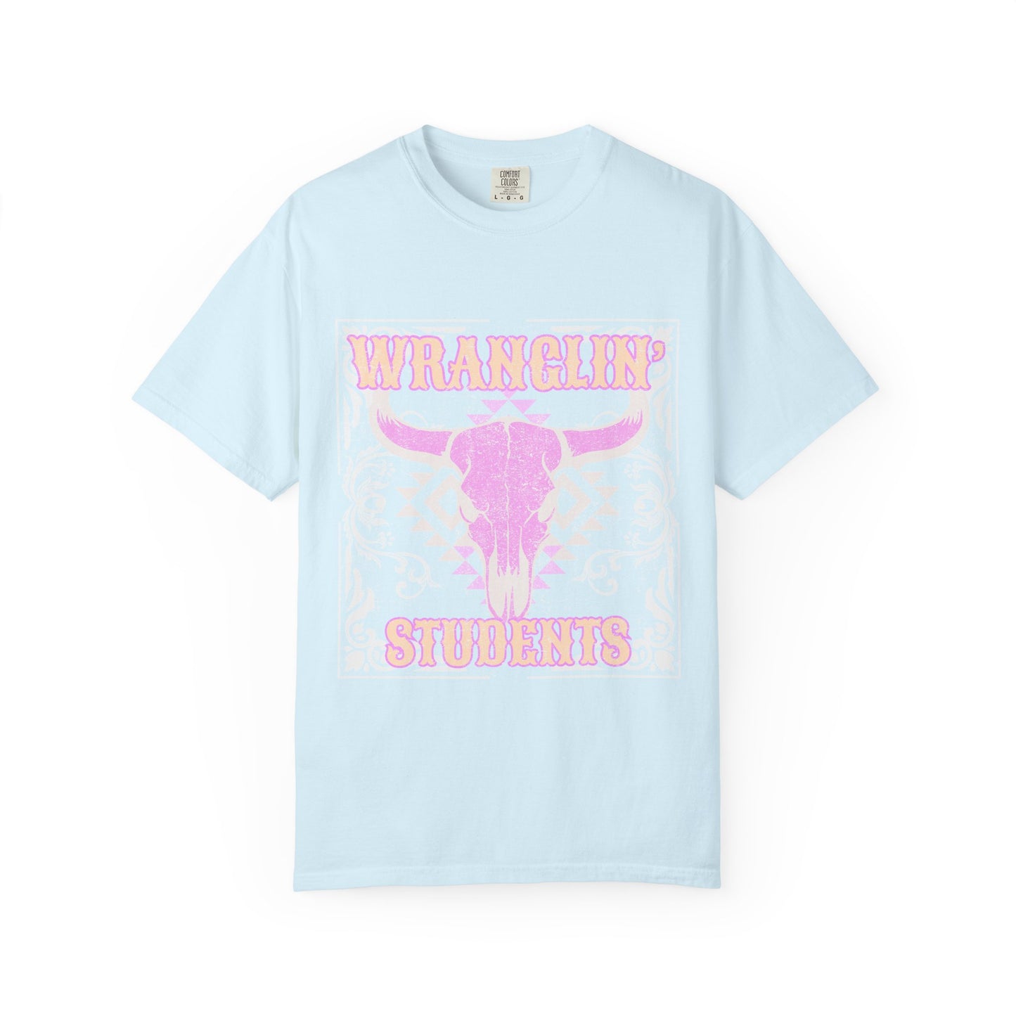 Graphic T-Shirt — "Wranglin' Students" Pink Bull Skull Tee
