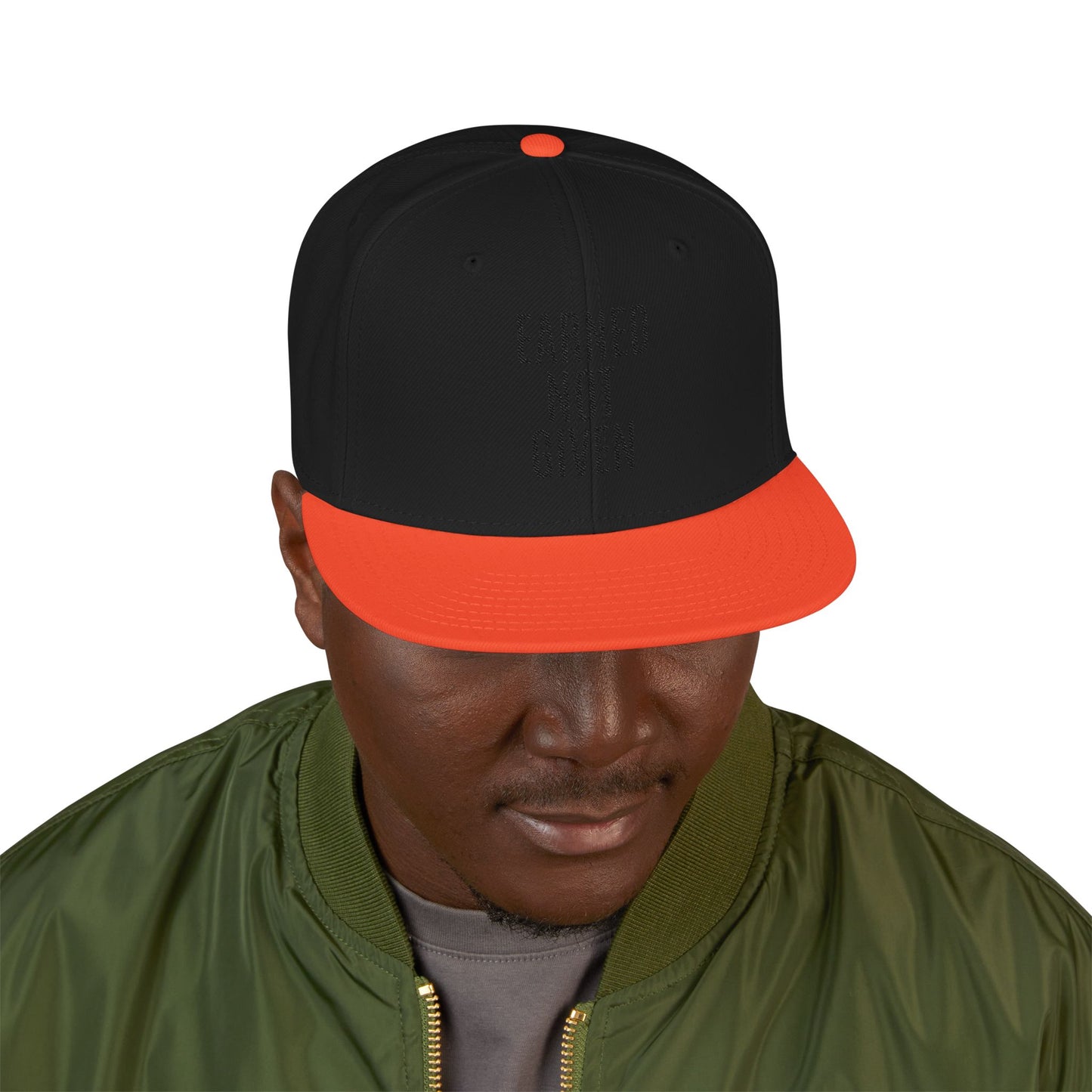 Embroidered Snapback Hat — 'Learned More When' Minimal Vertical Text