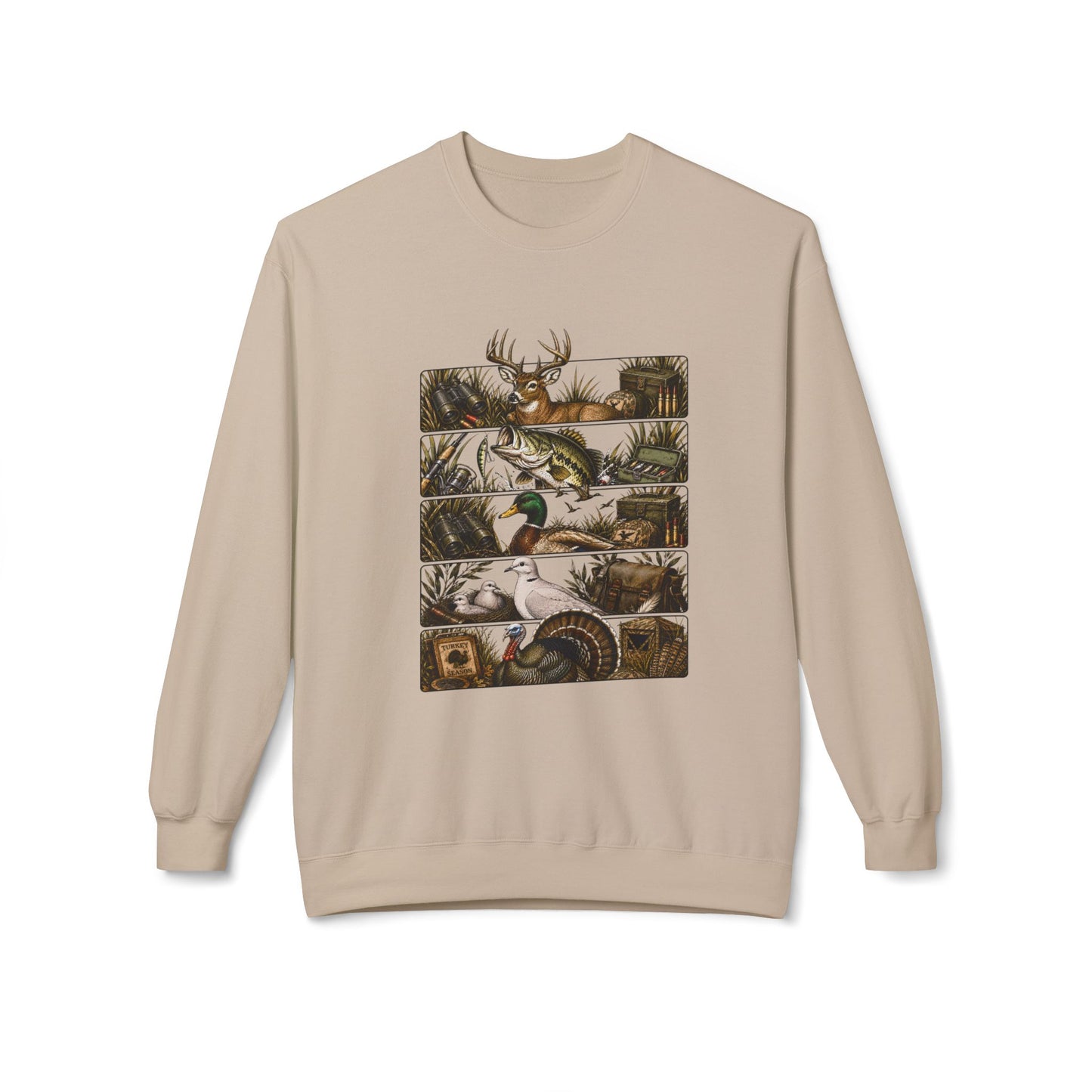 🦌 Hunt. Fish. Roam. Repeat. 🎣 Softstyle Fleece Crewneck Sweatshirt