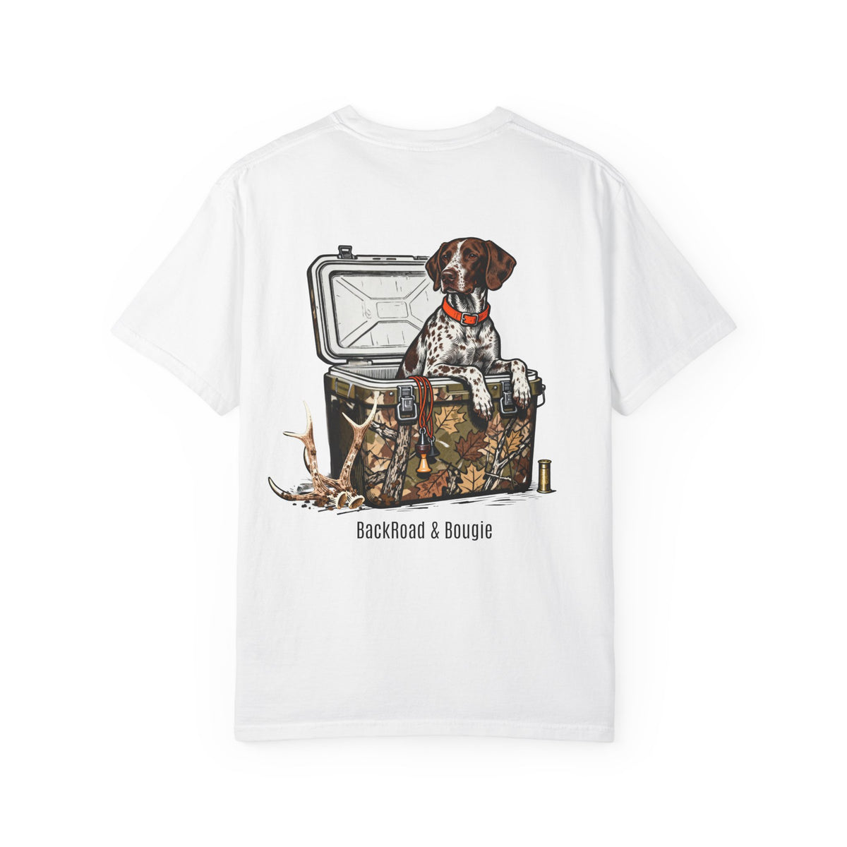 BackRoad & Bougie Dog Graphic T‑Shirt — Hunting Cooler Design