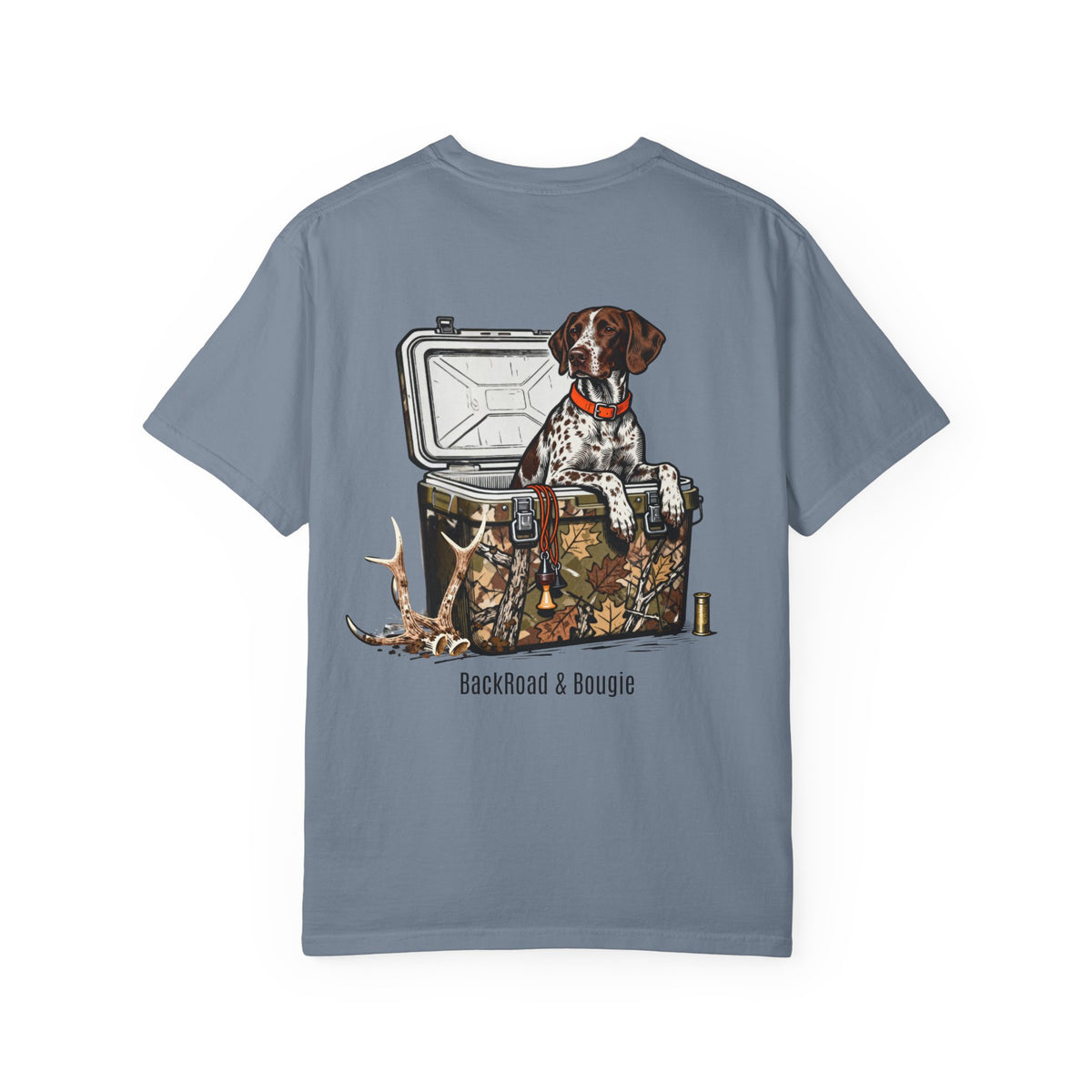 BackRoad & Bougie Dog Graphic T‑Shirt — Hunting Cooler Design