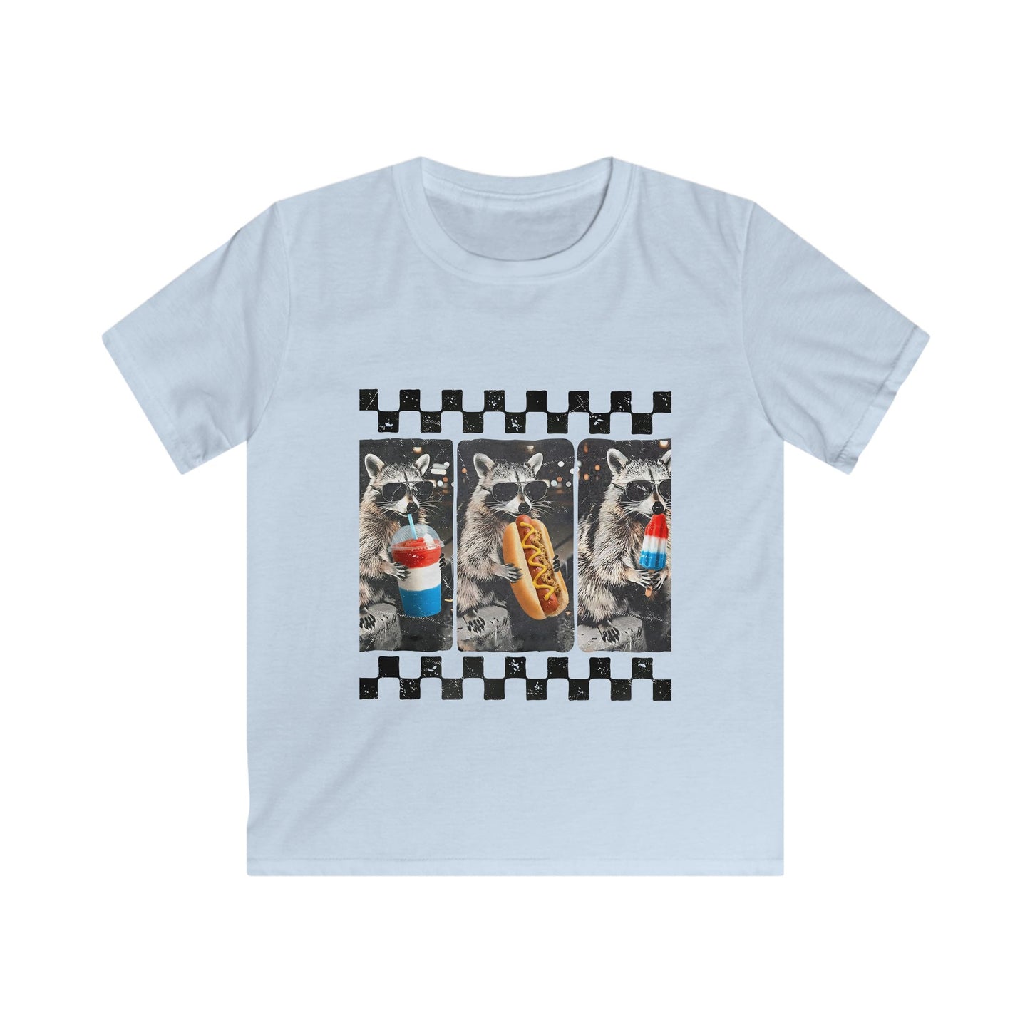 Kids 4th of July Raccoon Tee — Hotdog, Popsicle & Icy Drink Design