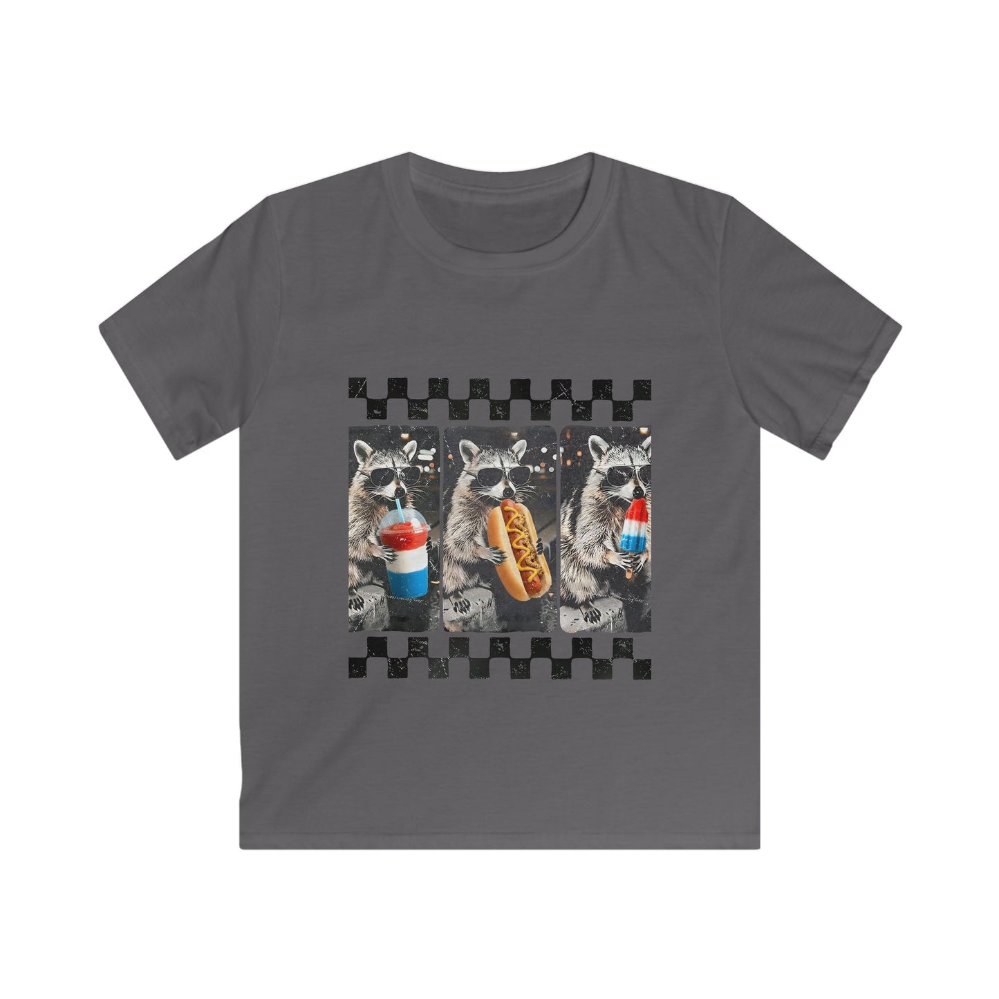 Kids 4th of July Raccoon Tee — Hotdog, Popsicle & Icy Drink Design