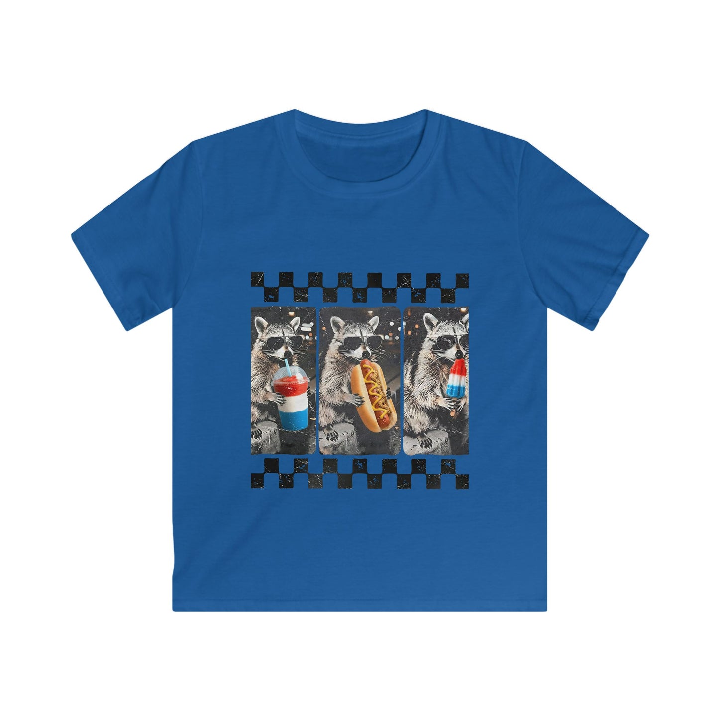 Kids 4th of July Raccoon Tee — Hotdog, Popsicle & Icy Drink Design
