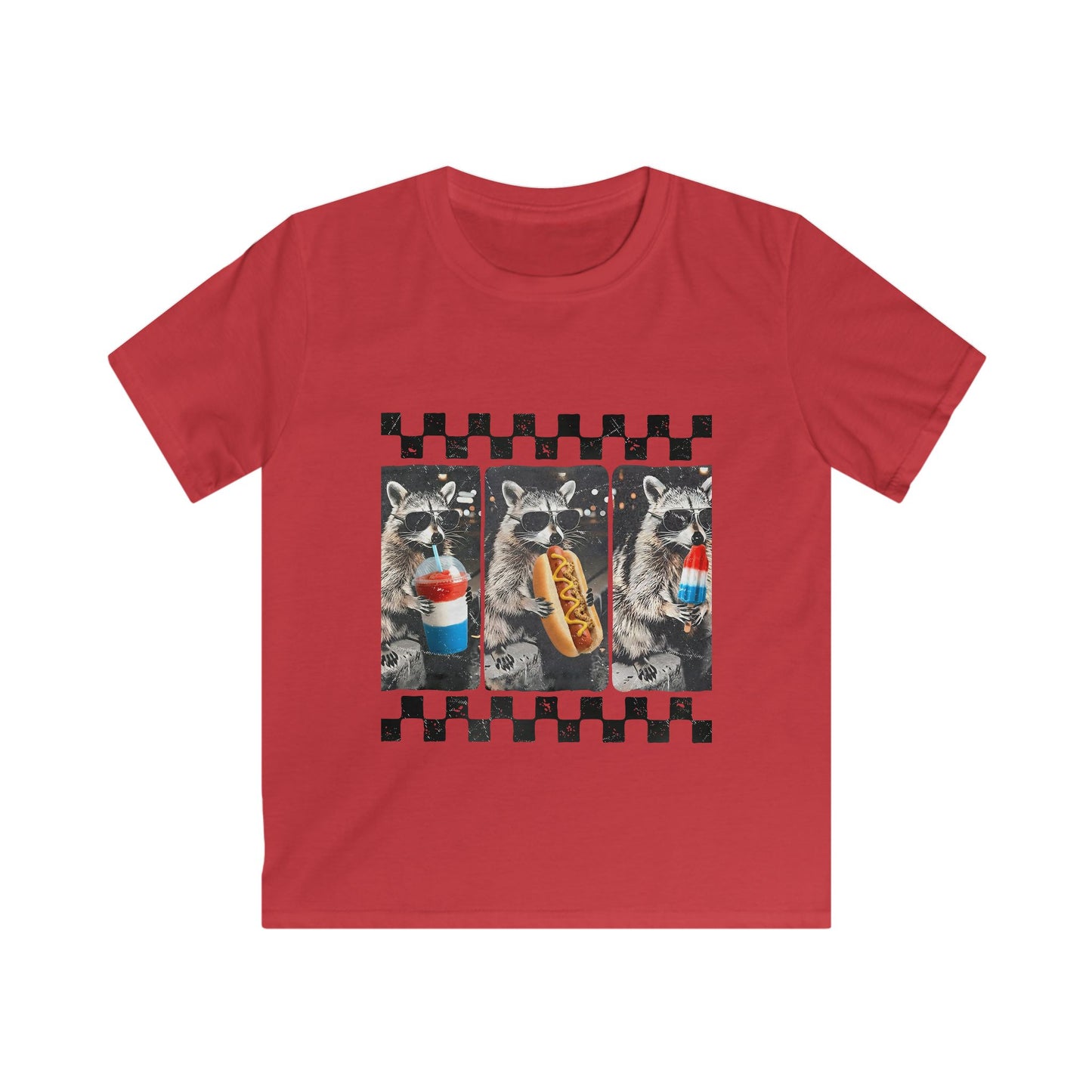 Kids 4th of July Raccoon Tee — Hotdog, Popsicle & Icy Drink Design