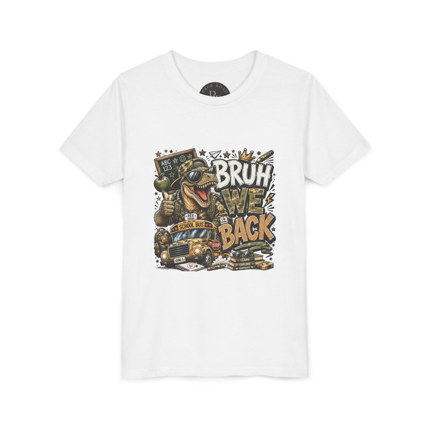 BRUH, WE BACK. 🦖🚌📚Dino Youth Tee