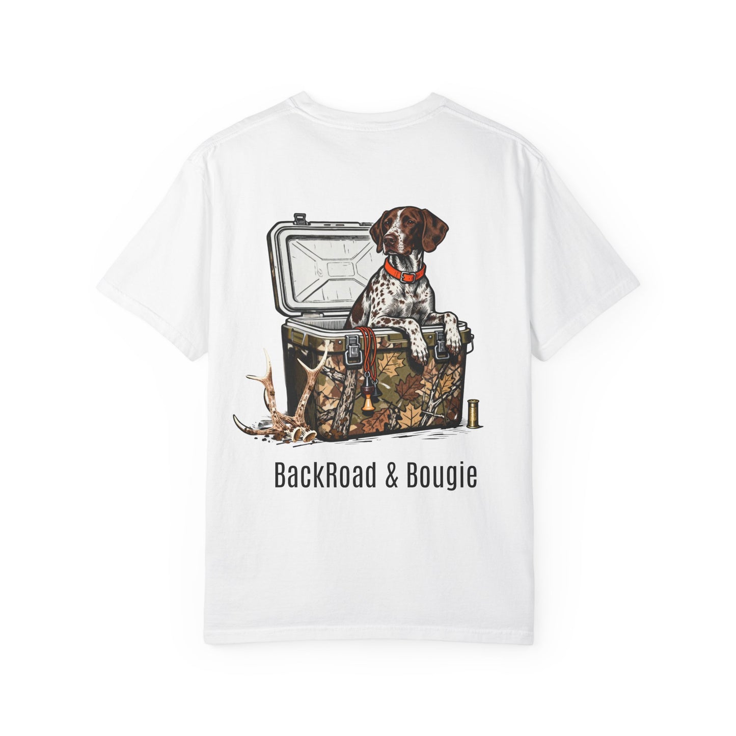 BackRoad & Bougie Dog Graphic T‑Shirt — Hunting Cooler Design