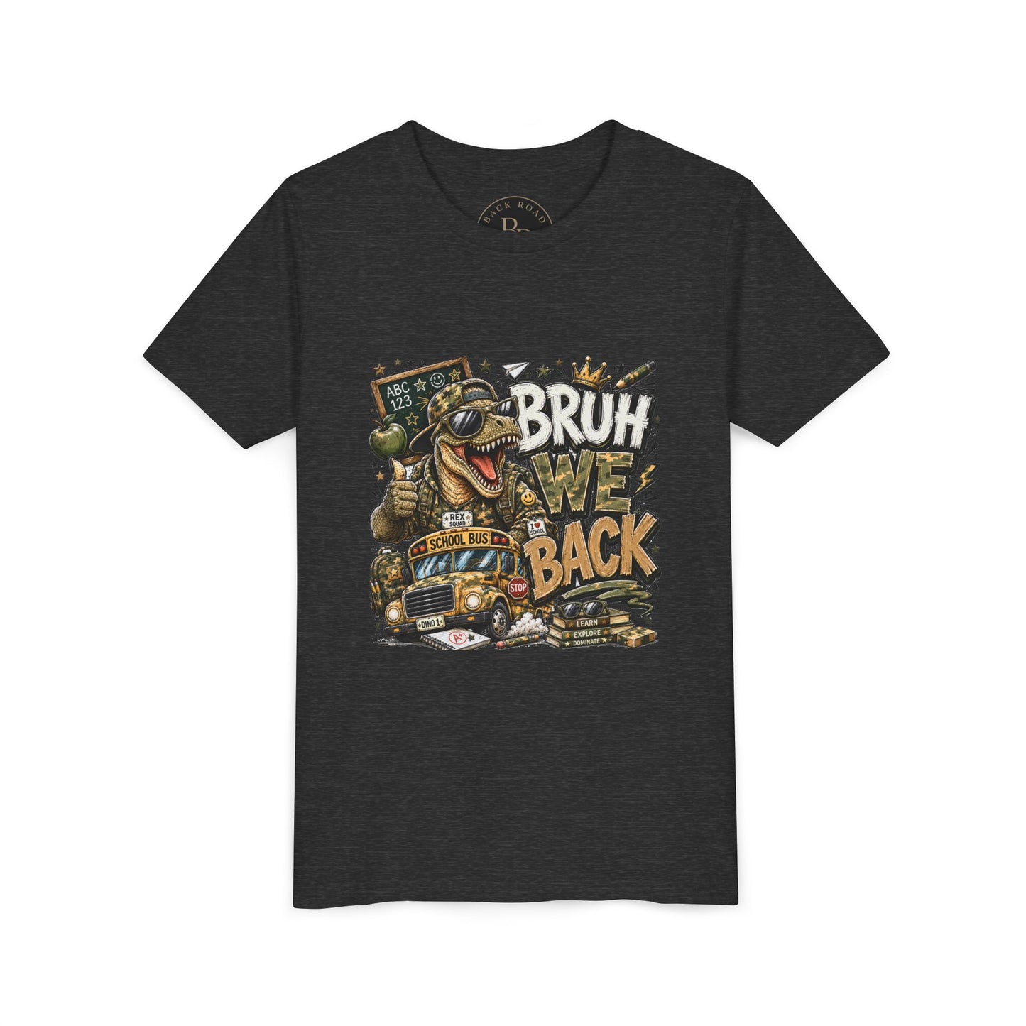 BRUH, WE BACK. 🦖🚌📚Dino Youth Tee