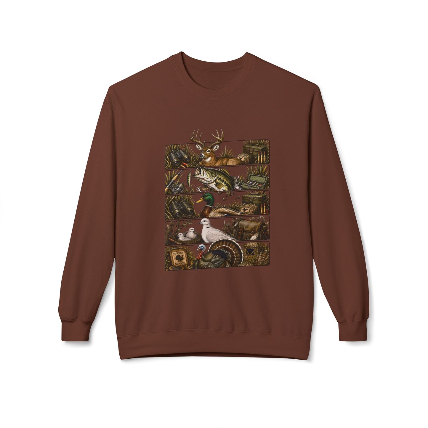 🦌 Hunt. Fish. Roam. Repeat. 🎣 Softstyle Fleece Crewneck Sweatshirt