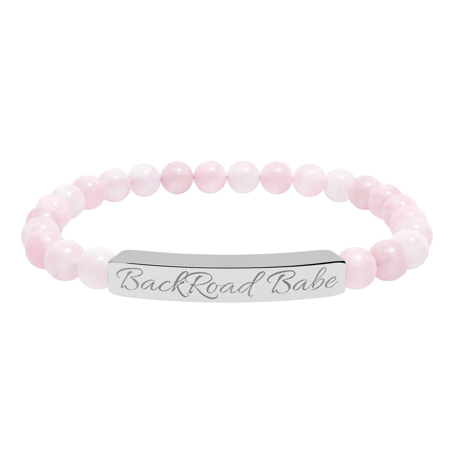 🤎 Backroad Babe Bracelet , Engraved Natural Stone Bead Bracelet — Custom Bar Stretch Bracelet