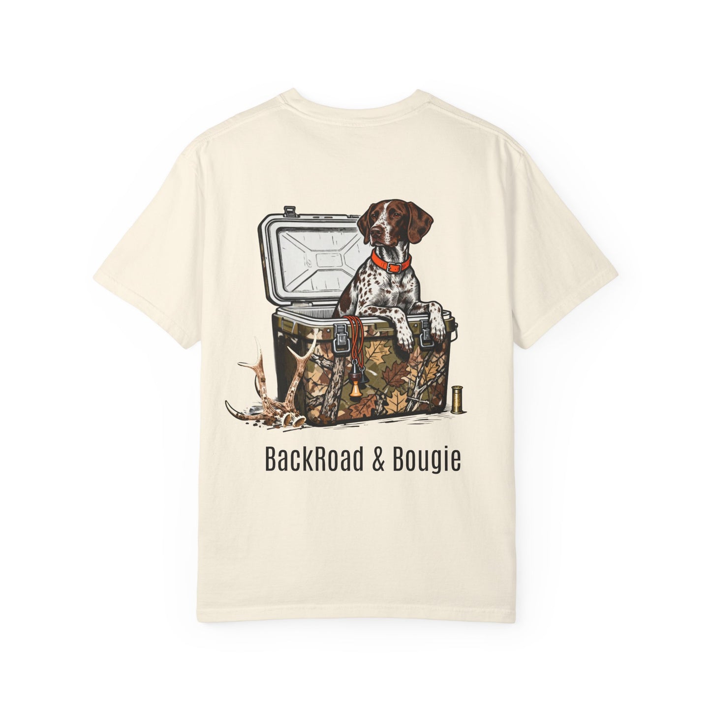 BackRoad & Bougie Dog Graphic T‑Shirt — Hunting Cooler Design