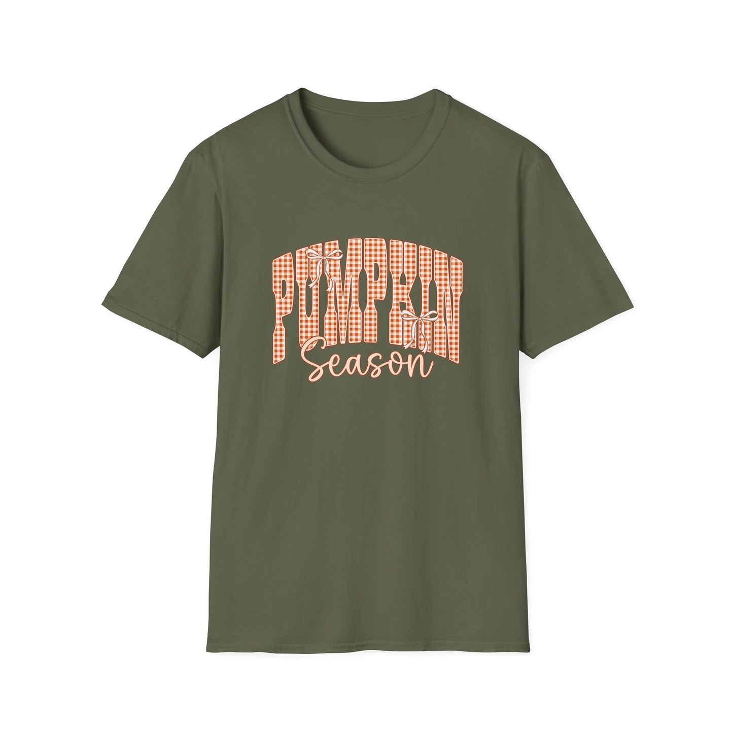Pumpkin Season T-Shirt — Orange Gingham Fall Graphic Tee