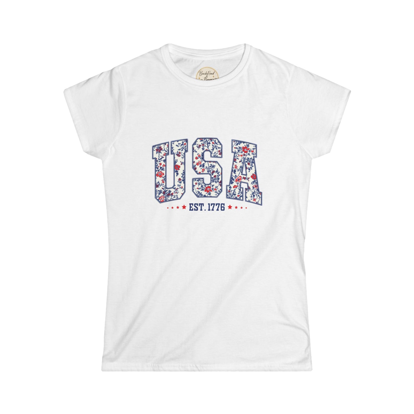 Patriotic USA Floral Tee — "USA Est. 1776" Women's Graphic T-Shirt