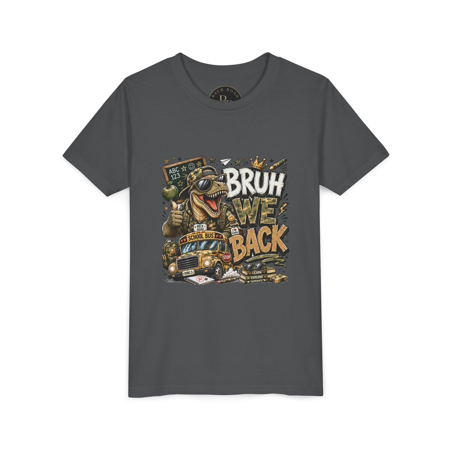 BRUH, WE BACK. 🦖🚌📚Dino Youth Tee