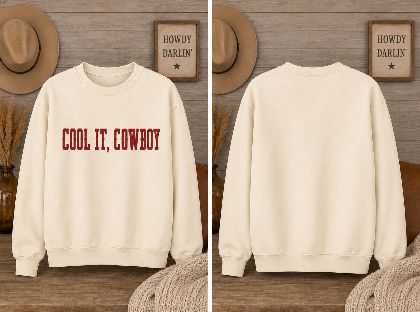Cool It, Cowboy Crewneck Sweatshirt — Western Graphic Pullover