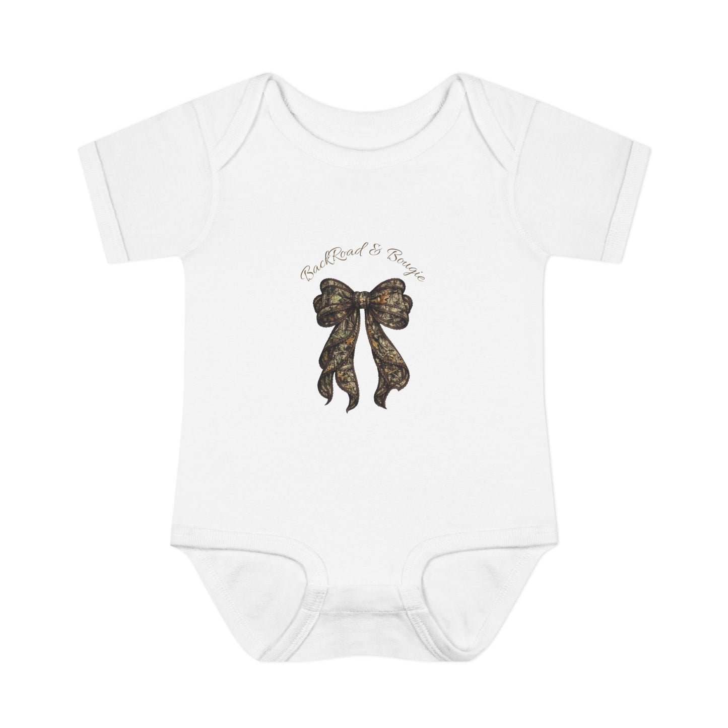 Backroad & Bougie Camo Bow Baby Onesie