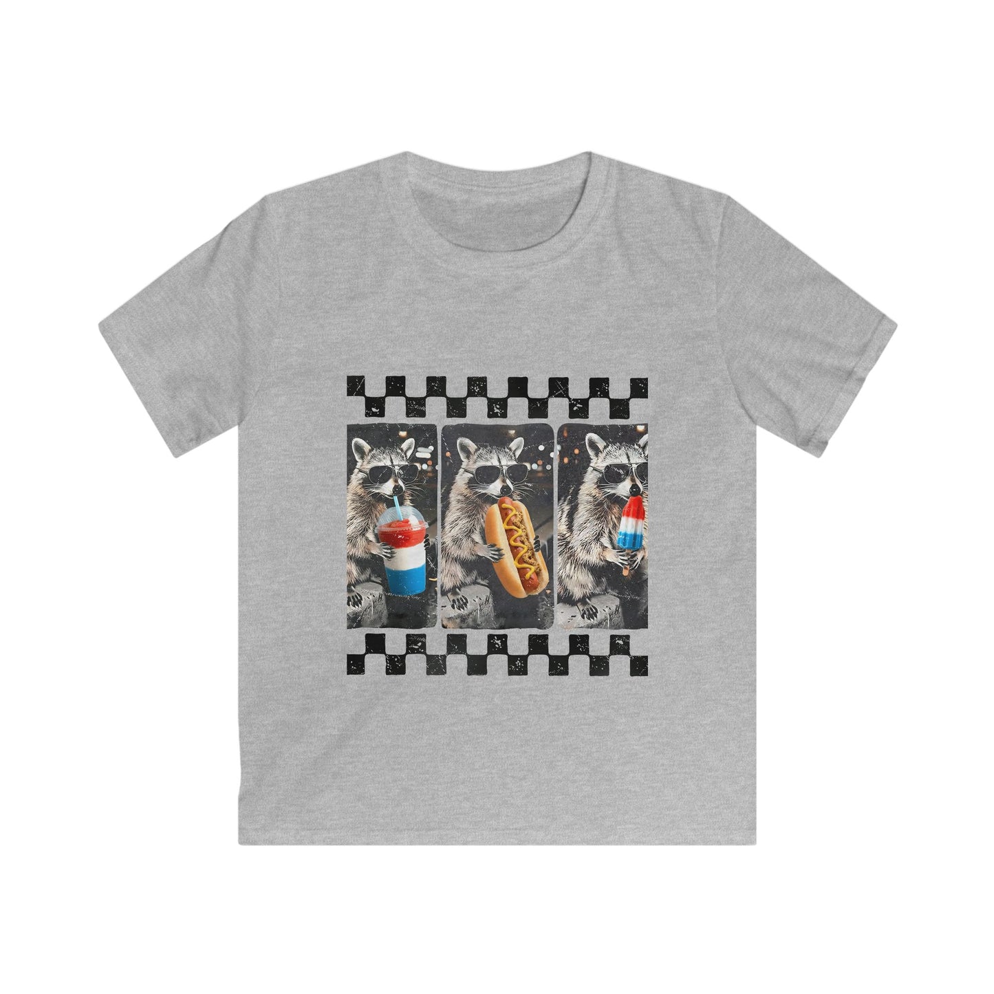 Kids 4th of July Raccoon Tee — Hotdog, Popsicle & Icy Drink Design