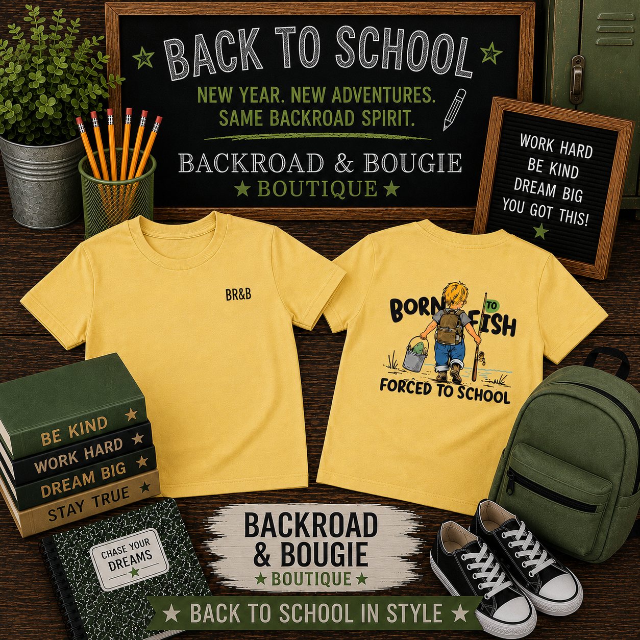 🎣 Born to Fish, Forced to School – Youth Tee