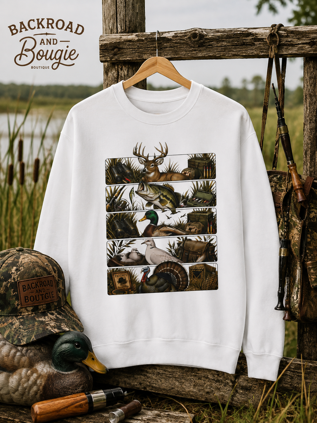 🦌 Hunt. Fish. Roam. Repeat. 🎣 Softstyle Fleece Crewneck Sweatshirt