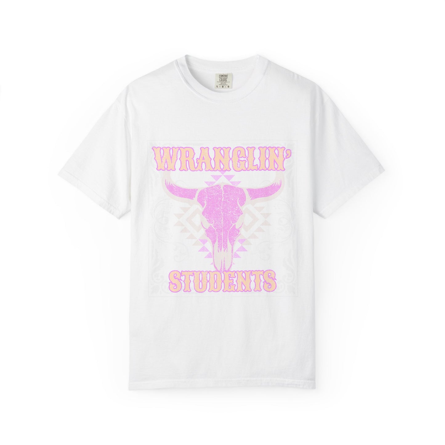 Graphic T-Shirt — "Wranglin' Students" Pink Bull Skull Tee