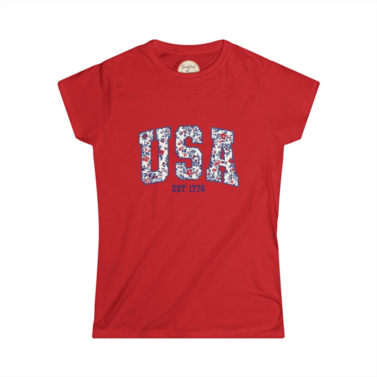 Patriotic USA Floral Tee — "USA Est. 1776" Women's Graphic T-Shirt
