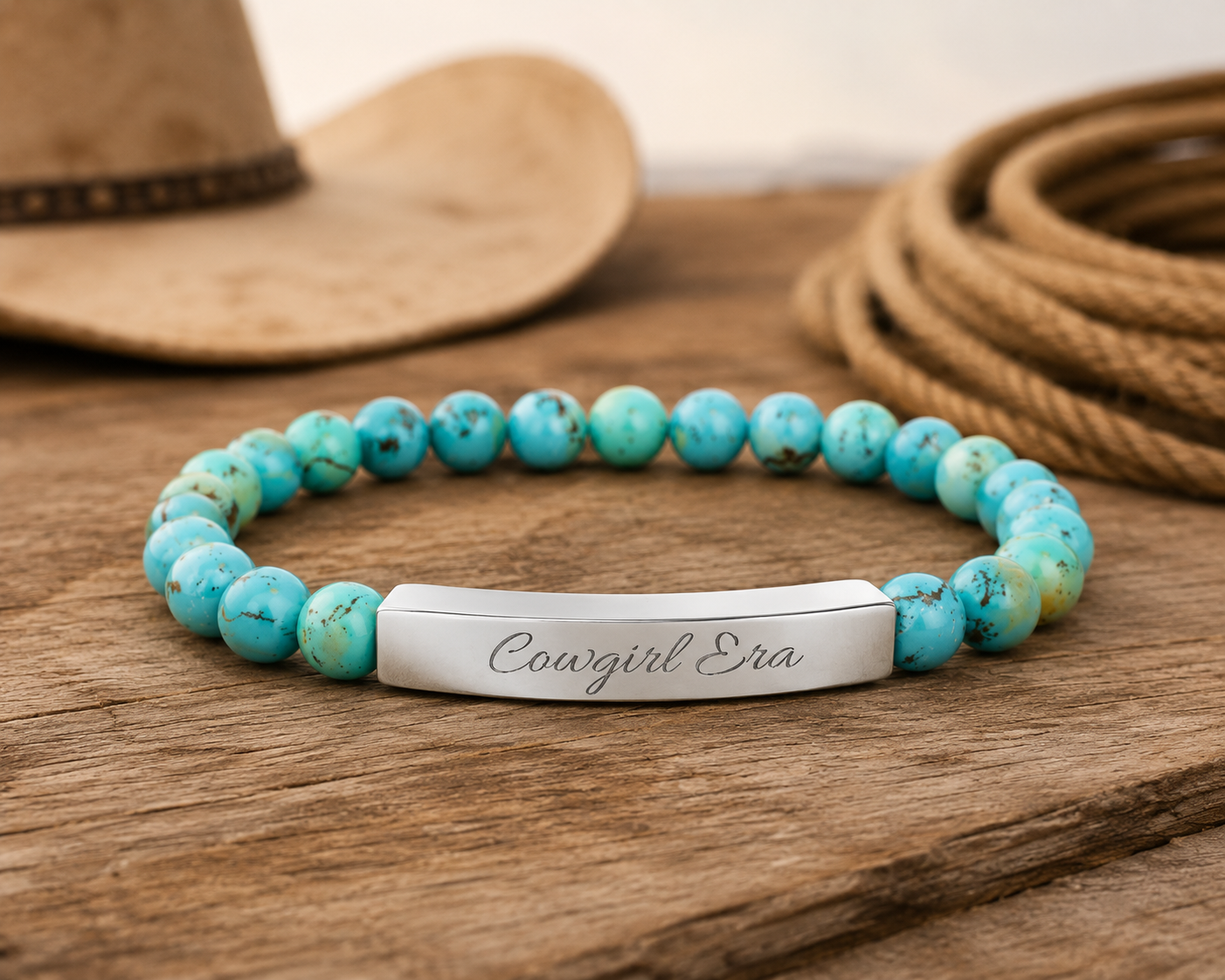 🤠✨ Cowgirl Era Bracelet , Natural Stone Stretch Bar Bracelet — Personalized Beaded Bracelet