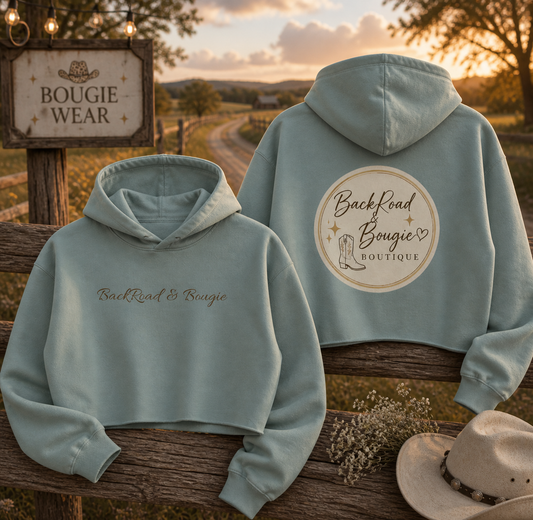 Back Road & Bougie Cropped Hoodie 🌾🤍  Cozy Country Style with a Bougie Twist