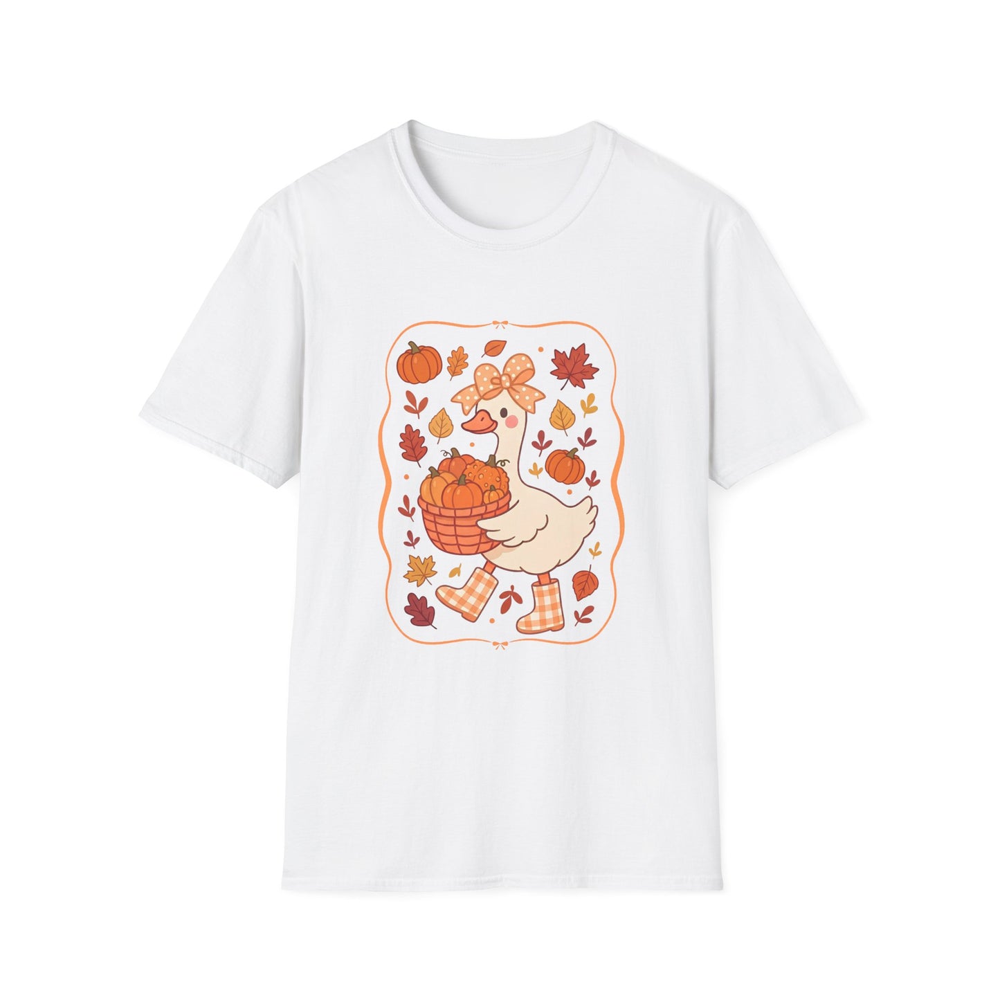Autumn Goose Tee — Cute Pumpkin & Leaves Fall Graphic T-Shirt