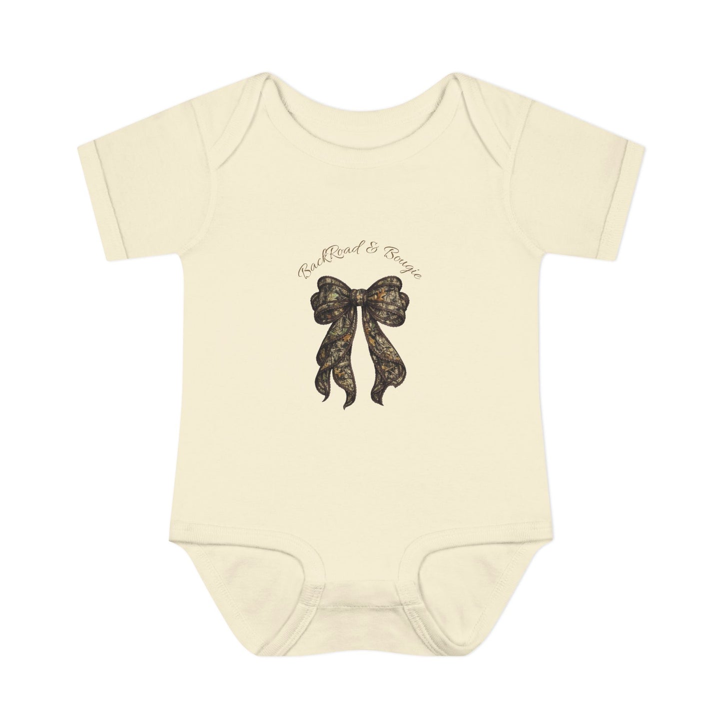 Backroad & Bougie Camo Bow Baby Onesie