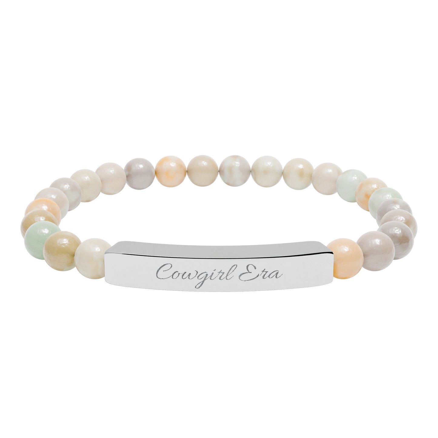 🤠✨ Cowgirl Era Bracelet , Natural Stone Stretch Bar Bracelet — Personalized Beaded Bracelet