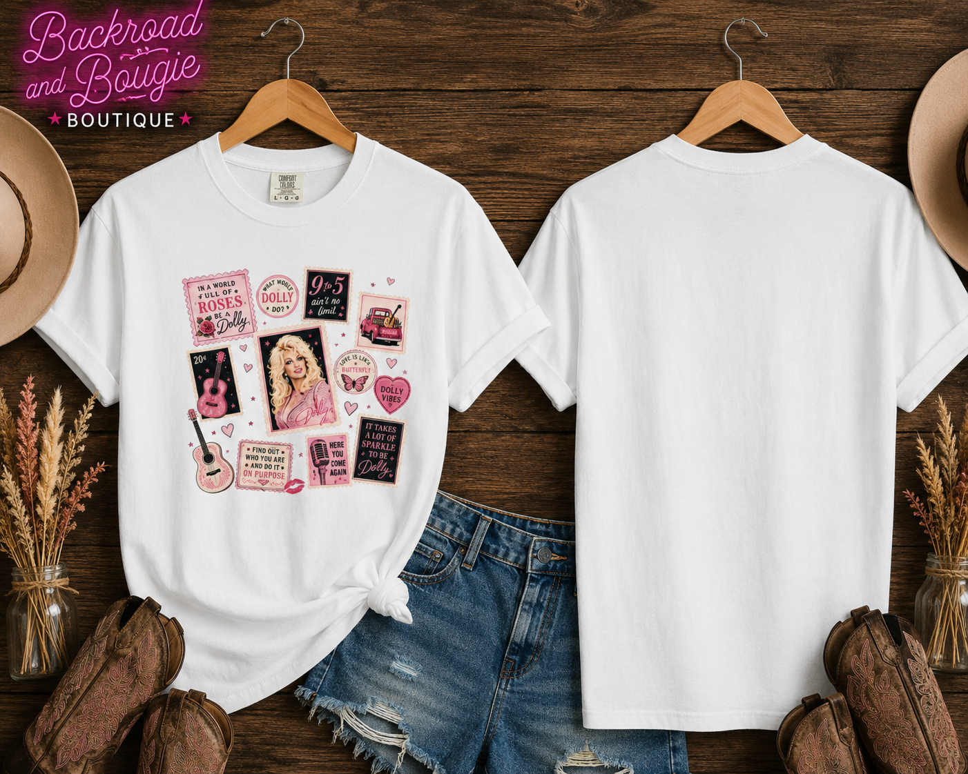 Dolly Parton Pink Collage T-Shirt — Vintage Country Music Graphic Tee