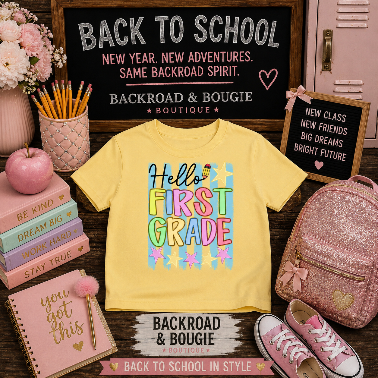🌟📚 Hello First Grade! -Back-to-School Tee