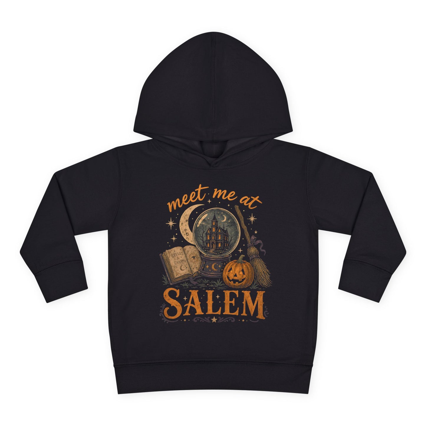 Meet Me at Salem Toddler Hoodie — Halloween Pumpkin & Haunted Castle Pullover