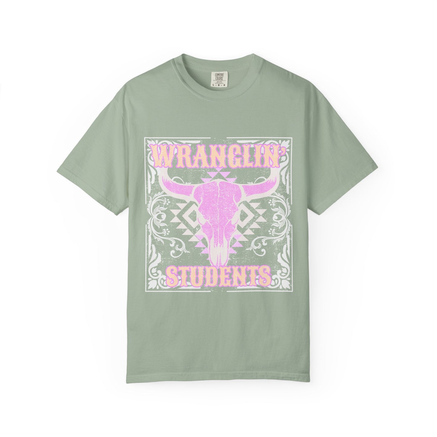 Graphic T-Shirt — "Wranglin' Students" Pink Bull Skull Tee