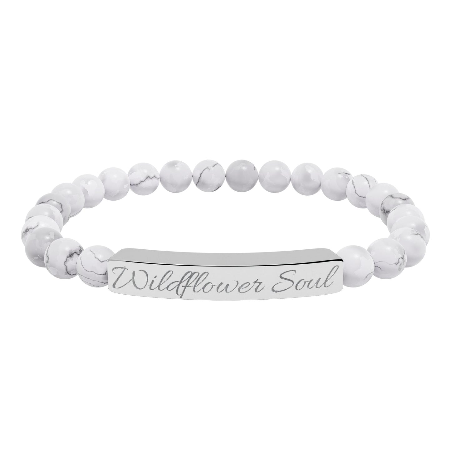 🌸 Wildflower Soul Bracelet , Engraved Natural Stone Stretch Bracelet — Custom Bar Bead Bracelet