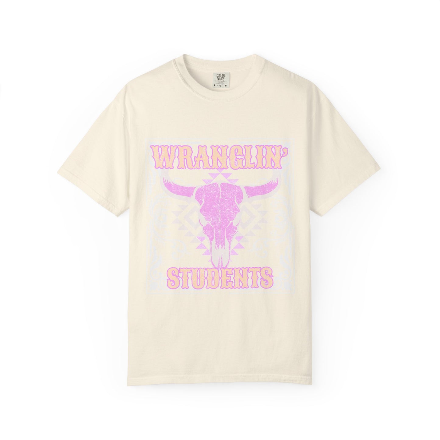 Graphic T-Shirt — "Wranglin' Students" Pink Bull Skull Tee