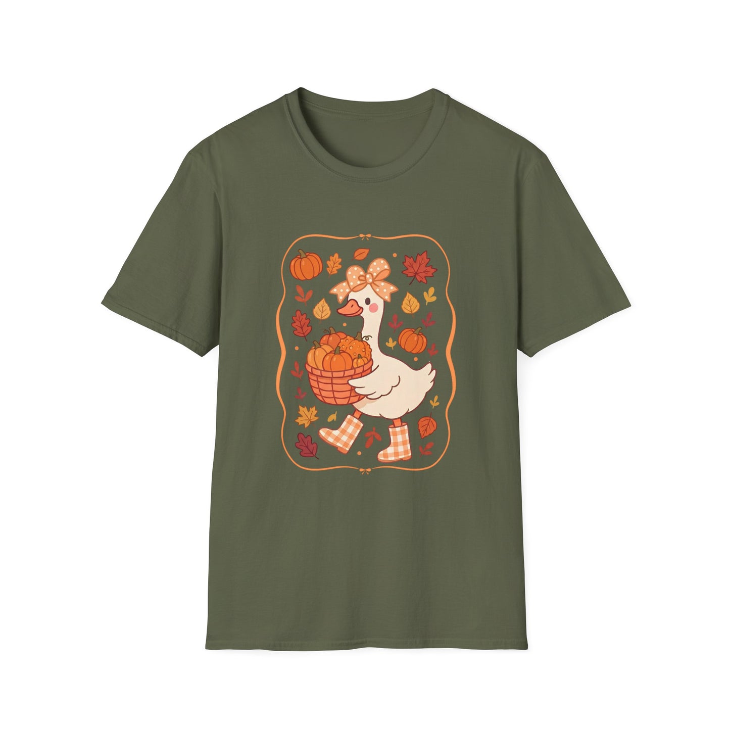 Autumn Goose Tee — Cute Pumpkin & Leaves Fall Graphic T-Shirt