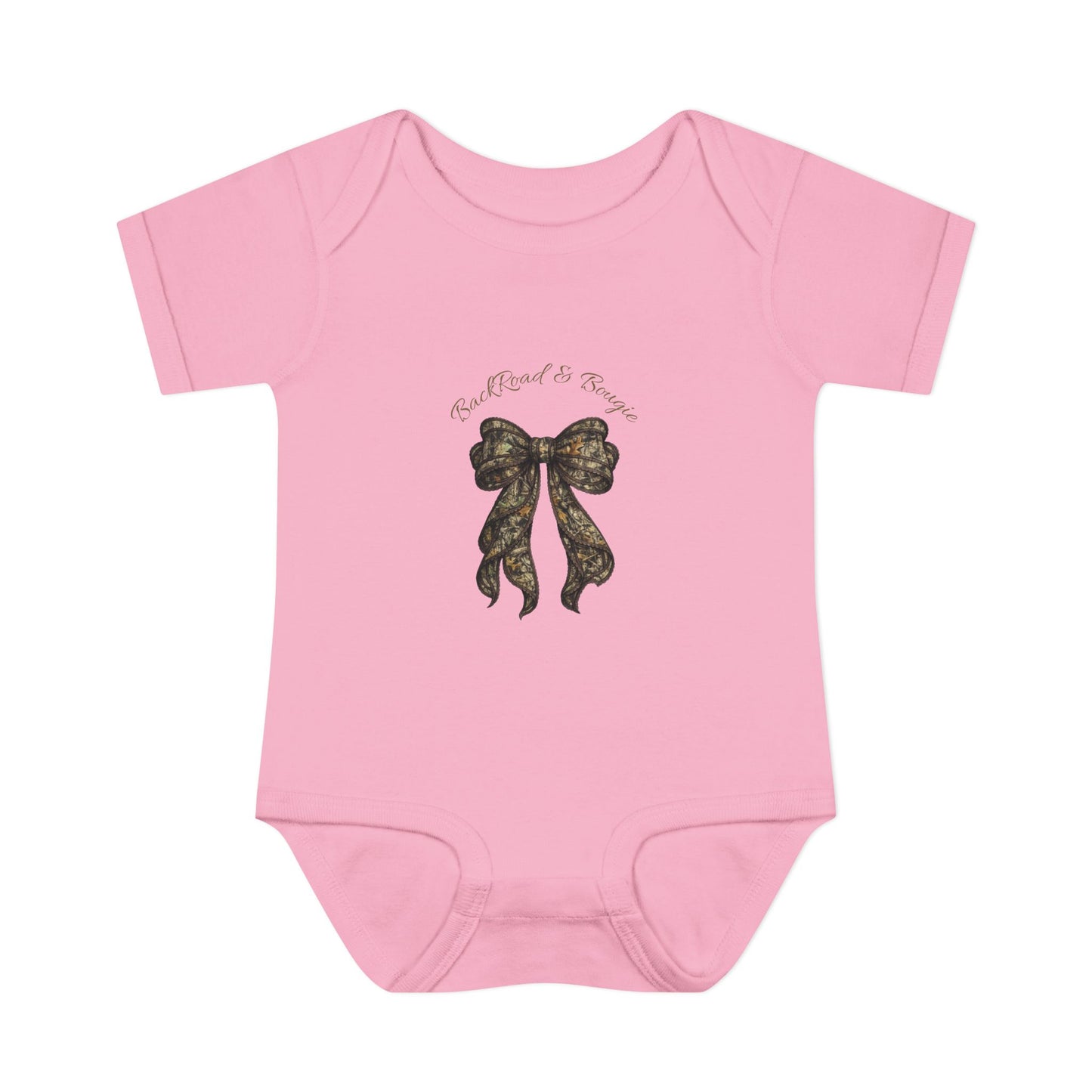 Backroad & Bougie Camo Bow Baby Onesie