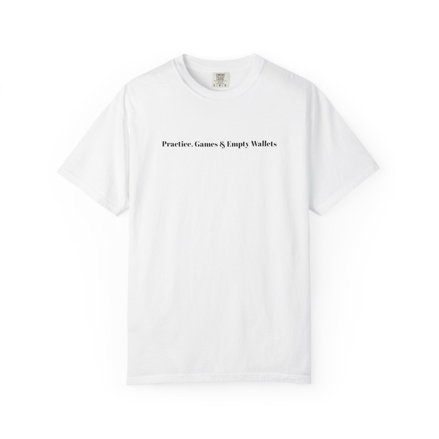 T-Shirt — “Practice. Learn. Repeat. Wallets.” Minimalist White Graphic Tee