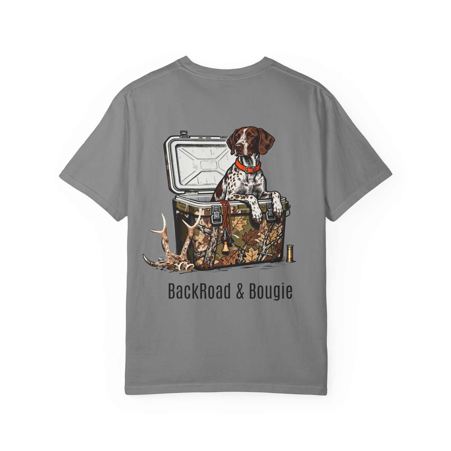 BackRoad & Bougie Dog Graphic T‑Shirt — Hunting Cooler Design