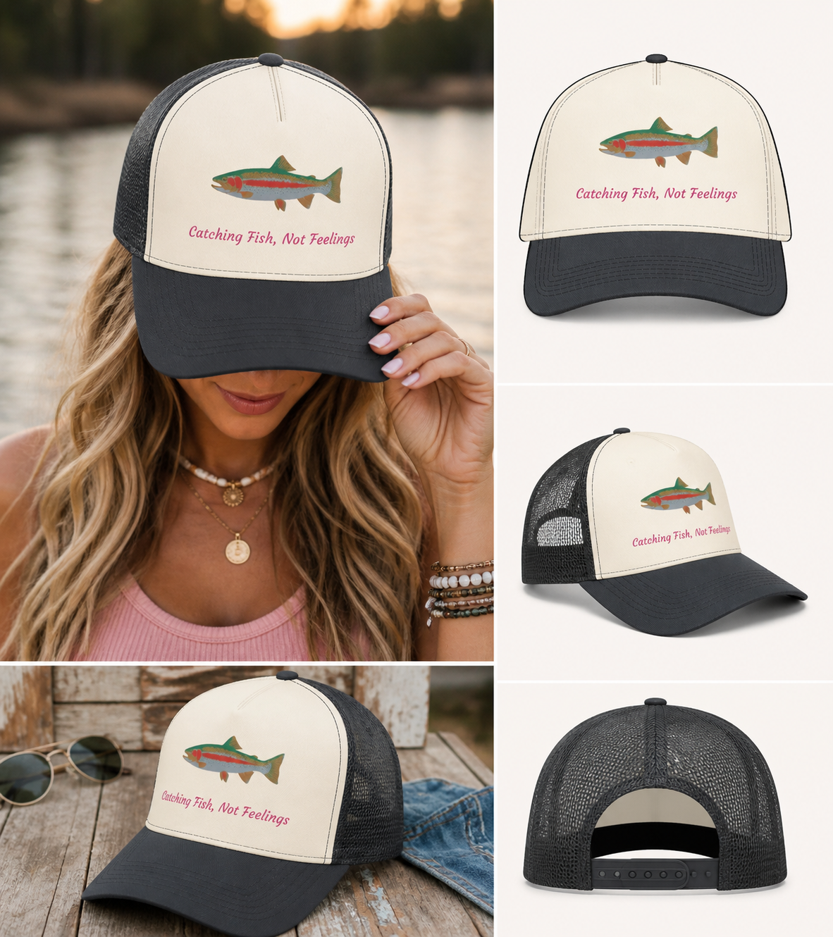 Catching Fish, Not Feelings Trucker Hat 🎣🖤
