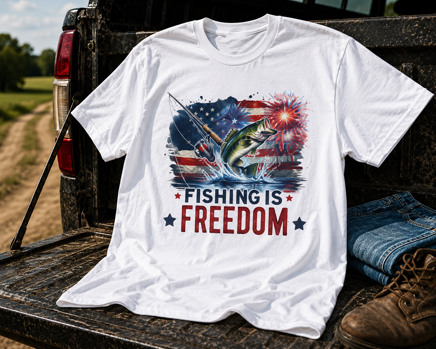 Men's Fishing Is Freedom 4th of July T-Shirt