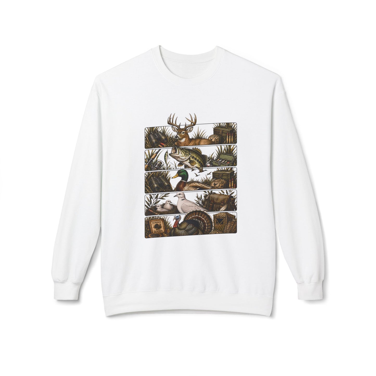 🦌 Hunt. Fish. Roam. Repeat. 🎣 Softstyle Fleece Crewneck Sweatshirt
