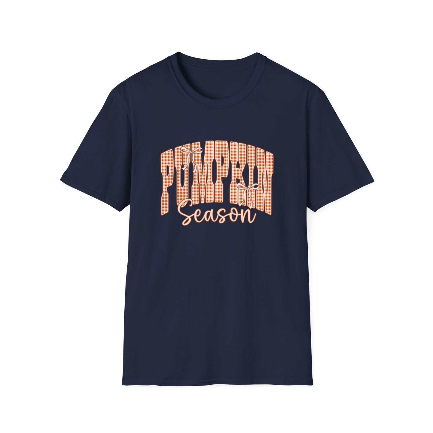Pumpkin Season T-Shirt — Orange Gingham Fall Graphic Tee