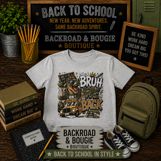 BRUH, WE BACK. 🦖🚌📚Dino Youth Tee